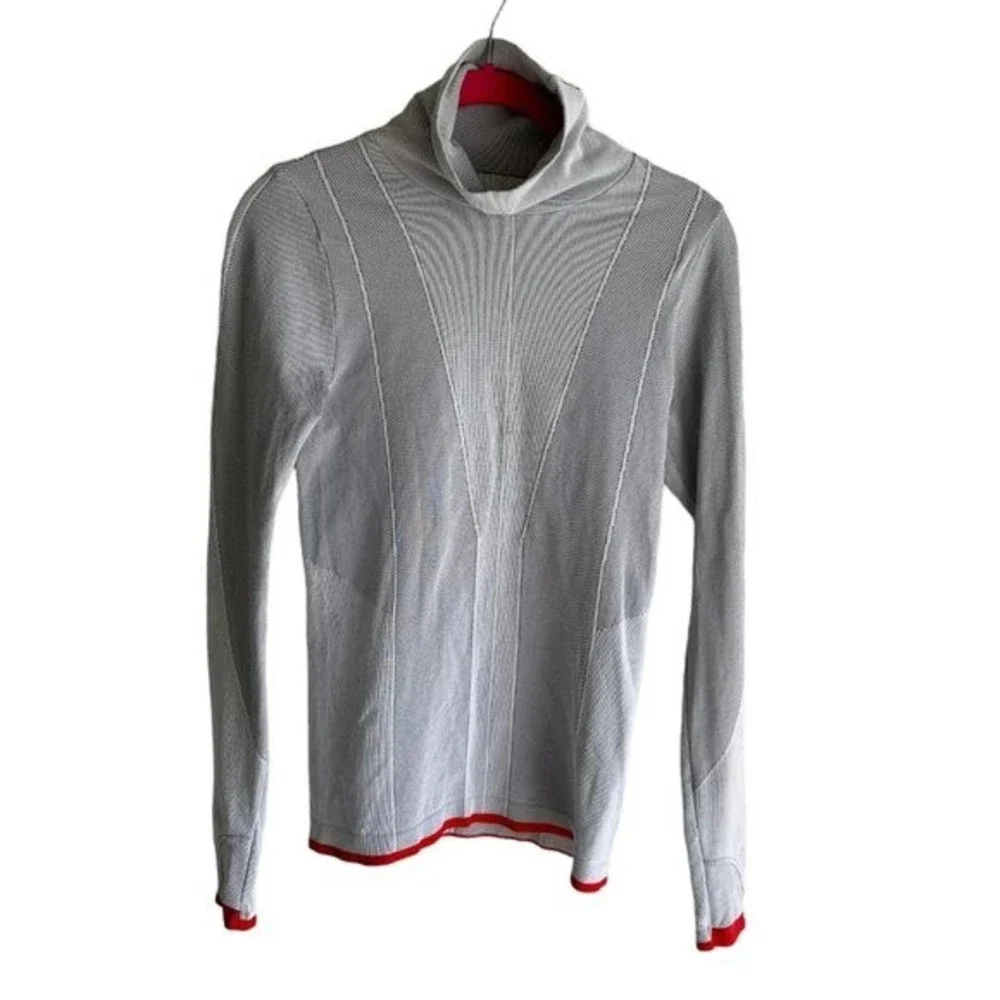 Athleta Light Gray Long Sleeve Tee with Red Trim - Picture 2 of 8